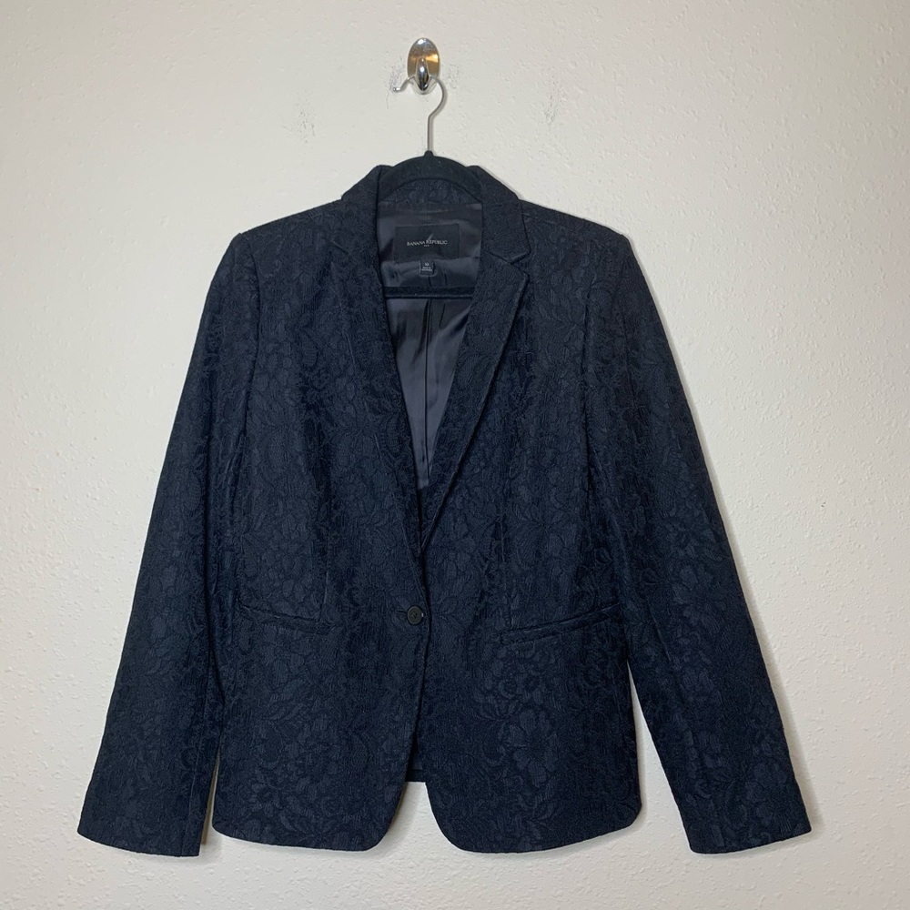 Banana Republic Black Floral Embroidered Blazer